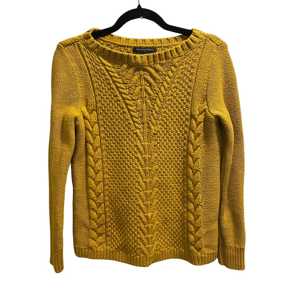 SALE! Banana Republic Saffron Yellow Cable Knit Pullover Sweater Size Small